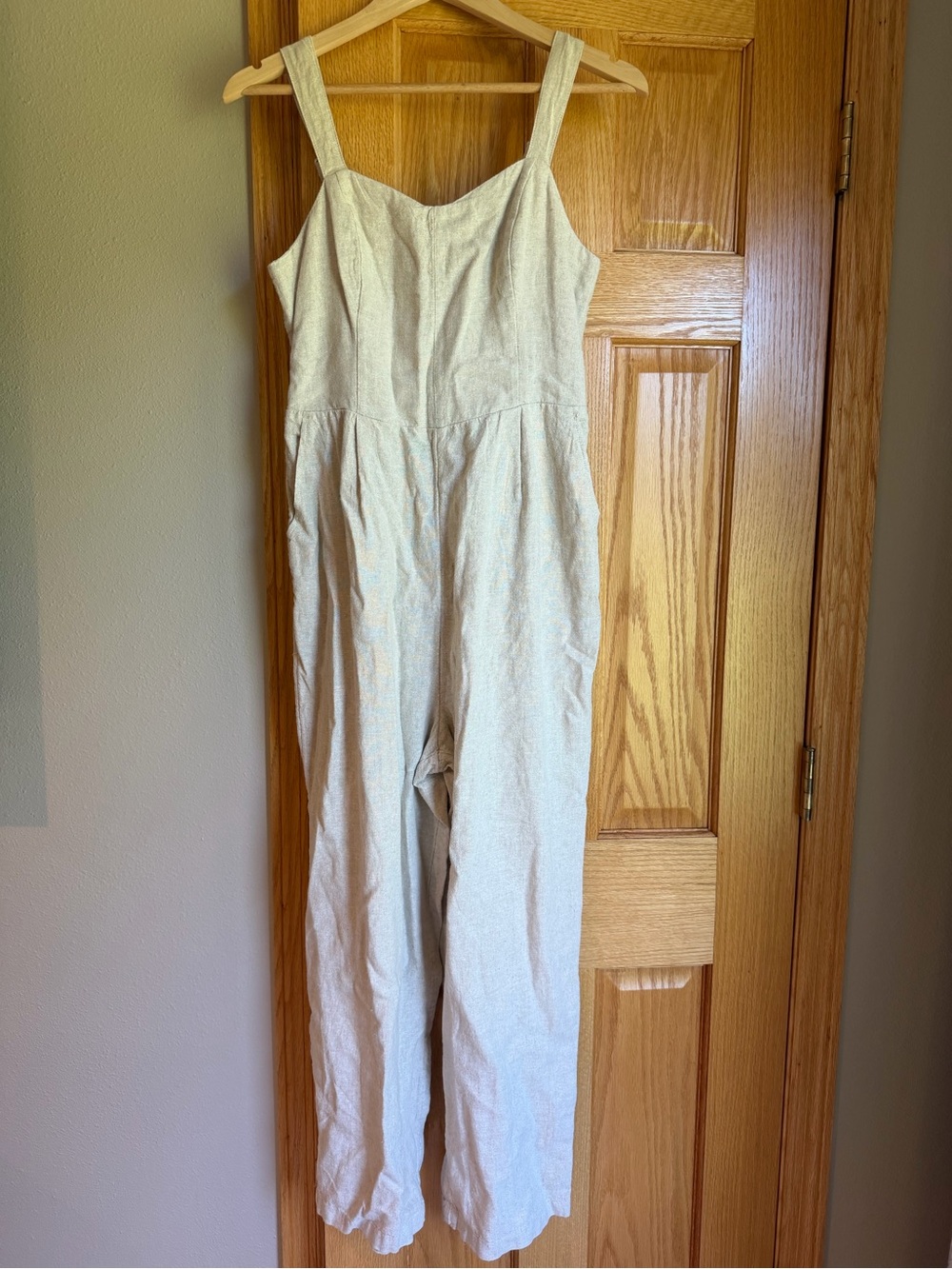 Old Navy Fit & Flare Linen Blend Cami Jumpsuit Natural Linen Beige Medium